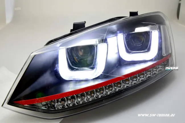 SW-Light Scheinwerfer VW Polo V 6R 6C 10-17 LED U-Tube Standlicht black RED-Line
