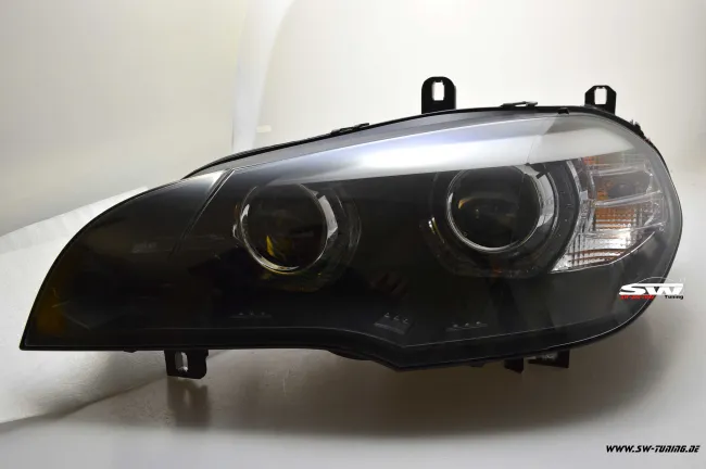 SW-DRLtube Angel Eye Xenon Scheinwerfer für BMW X5 E70 07-10 High LED U-DRL Black ohne AFS