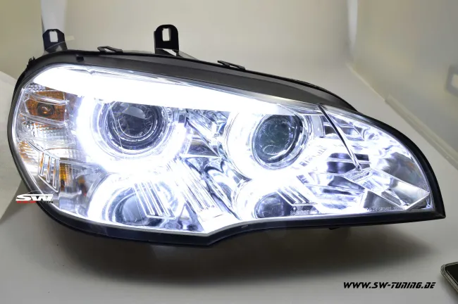 SW-DRLtube Angel Eye Xenon Scheinwerfer für BMW X5 E70 07-10 High U-LED-TFL chrom (für AFS-Version)
