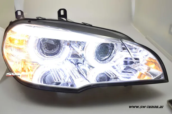 SW-DRLtube Angel Eye Xenon Scheinwerfer für BMW X5 E70 07-10 High U-LED-TFL chrom (für AFS-Version)