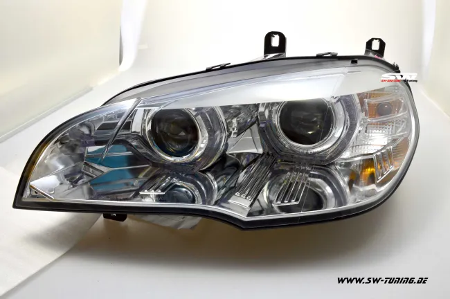 SW-DRLtube Angel Eye Xenon Scheinwerfer für BMW X5 E70 07-10 High LED U-DRL chrom ohne AFS