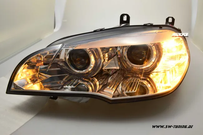 SW-DRLtube Angel Eye Xenon Scheinwerfer für BMW X5 E70 07-10 High LED U-DRL chrom ohne AFS