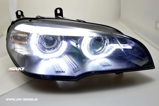 SW-DRLtube Angel Eye Xenon Scheinwerfer für BMW X5 E70 07-10 High U-LED-TFL Black (für AFS-Version)