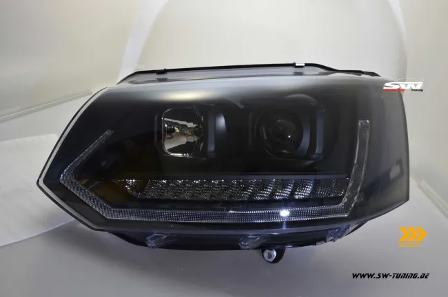 SW-DRLTube Scheinwerfer VW T5 GP Facelift Typ 7H 09-14 LED Tagfahrlicht Wischblinker Black