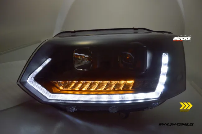 SW-DRLTube Scheinwerfer VW T5 GP Facelift Typ 7H 09-14 LED Tagfahrlicht Wischblinker Black
