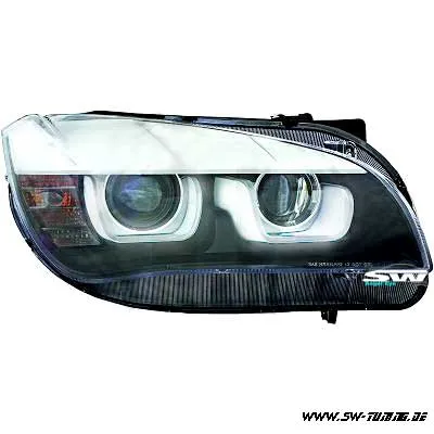 SW-DRLTube Angel eye headlights for BMW X1 Type E84 13-15 3D LED DRL helo rims black