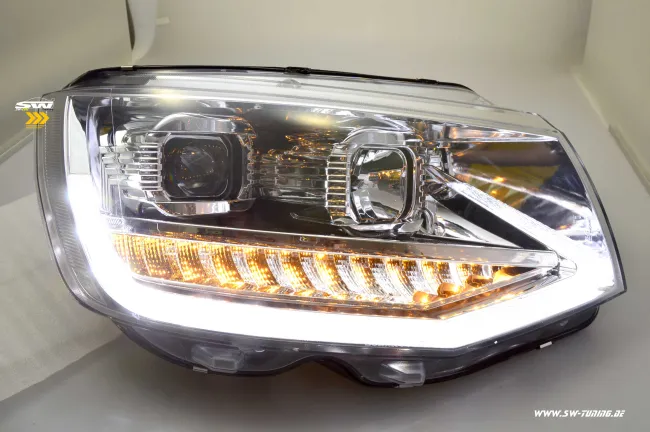 SW-DRLTube headlights VW T6 Type SG 16-20 LED Lighttube DRL R87 chrome dynamic indicator