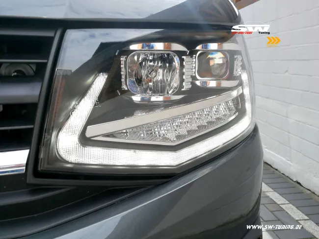 SW-DRLTube Scheinwerfer für VW T6 Typ SG 16-20 LED Tagfahrlicht Lighttube black Wischblinker