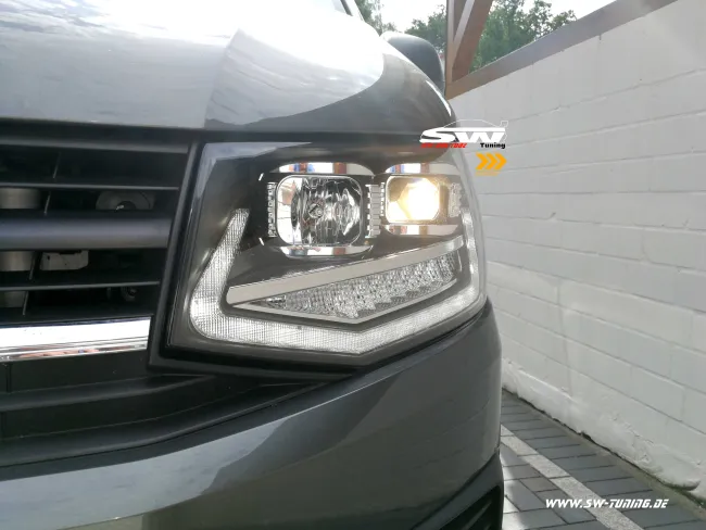 SW-DRLTube Scheinwerfer für VW T6 Typ SG 16-20 LED Tagfahrlicht Lighttube black Wischblinker