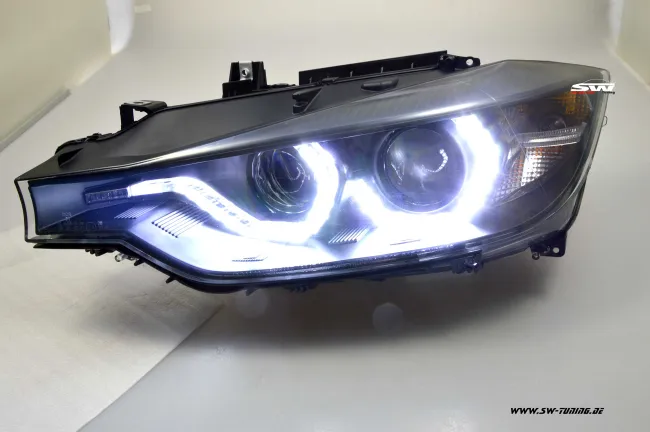 SWDRL Angel Eye Xenon headlights for BMW 3 Series F30 / F31 12-15 LED U-Tube DRL helo rim black