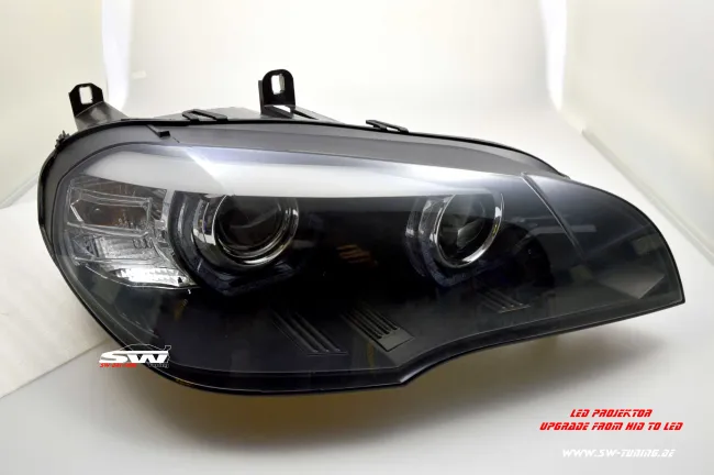 SW-DRLtube Angel Eye LED Scheinwerfer für BMW X5 E70 07-10 High LED U-DRL Black ohne AFS Upgrade