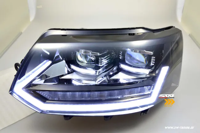 SW-DRLTube Voll LED Scheinwerfer passend für VW T5 GP Facelift Typ 7H 09-14 LED TFL/Wischblinker Black