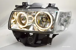 Angel Eye Scheinwerfer für VW T4 97-03 mit 2 Standlichtringe chrom Langer Vorderwagen