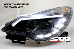 SW-DRLTube Scheinwerfer passend für Opel Corsa D Facelift 11-15 LED TFL R87 / Lighttube black