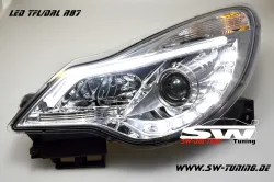 SW-DRLTube Scheinwerfer passend für Opel Corsa D Facelift 11-15 LED TFL R87 / Lighttube chrom