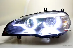 SW-DRLtube Angel Eye Xenon Scheinwerfer für BMW X5 E70 07-10 High LED U-DRL Black ohne AFS