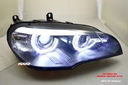 SW-DRLtube Angel Eye LED Scheinwerfer für BMW X5 E70 07-10 High LED U-DRL Black ohne AFS Upgrade